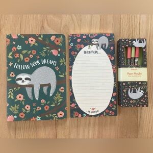 Studio Oh! Sloth Themed Floral Stationery Set Notepad Pens Cute Fun Writing Nice